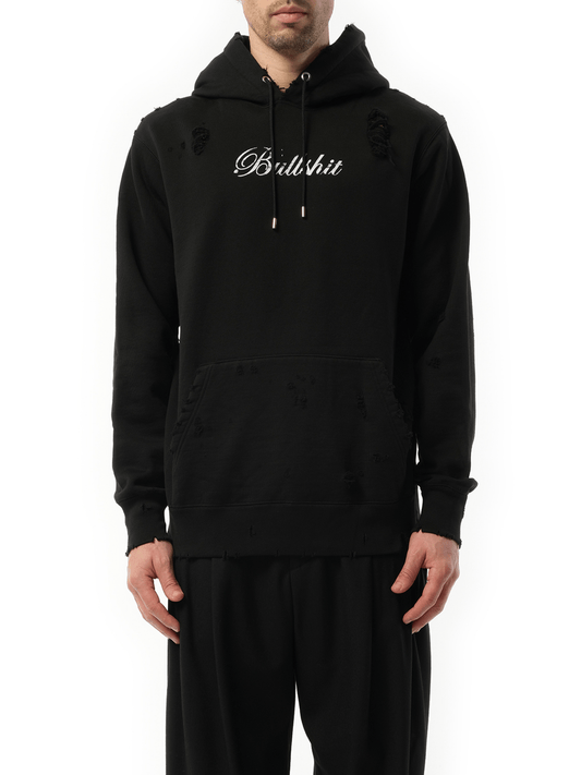 Image of a model wearing Outerwear. Product name - Hoodie in Black colour by brand - MASTERMIND