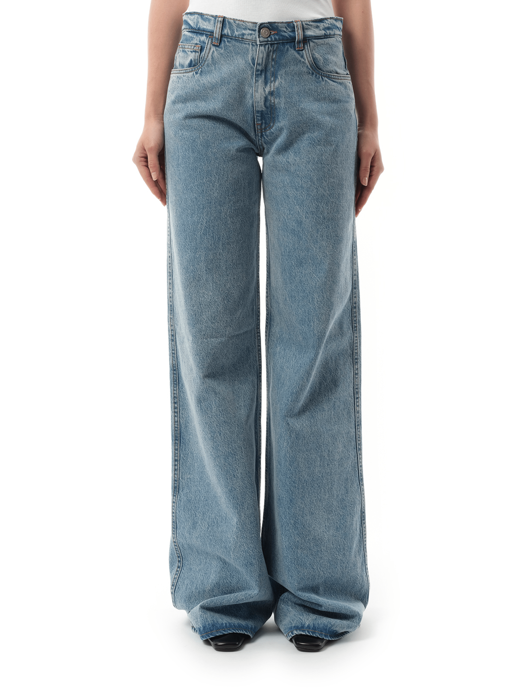 Image of a model wearing Denim. Productname: COPERNI Wide Leg Denim Pants in BLUE colour by brand - COPERNI