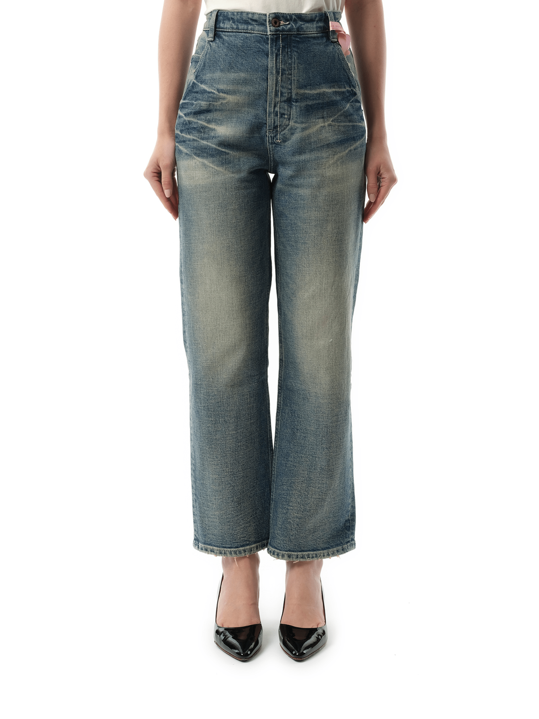 Image of a model wearing Denim. Productname: FAX COPY EXPRESS Washed Straight-Cut Jeans in Light Blue colour by brand - FAX COPY EXPRESS