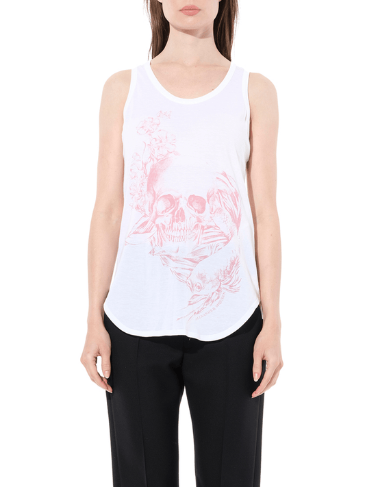 Image of a model wearing Tops. Productname: ALEXANDER MCQUEEN Fish Skull T-Shirt in WHITE colour by brand - ALEXANDER MCQUEEN
