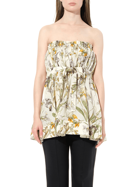 Image of a model wearing Dress. Productname: ALEXANDER MCQUEEN Iris Print Dress in Ivory colour by brand - ALEXANDER MCQUEEN