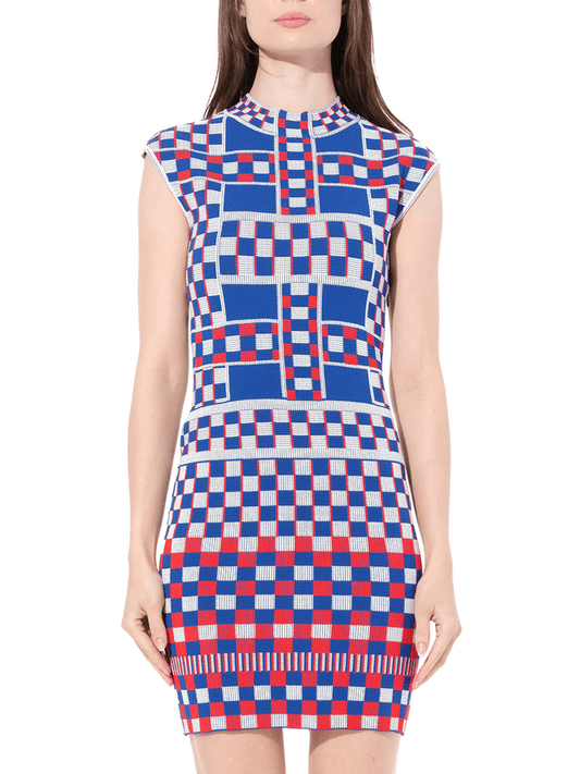 Image of a model wearing Dress. Productname: ALEXANDER MCQUEEN Mini Dress in Blue colour by brand - ALEXANDER MCQUEEN