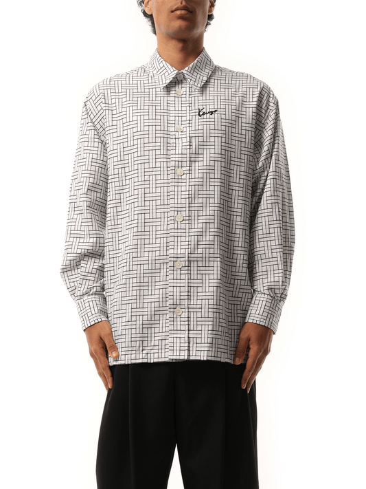 Image of a model wearing Tops. Productname: KENZO Kenzo Weave Oversized Shirt in WHITE colour by brand - KENZO