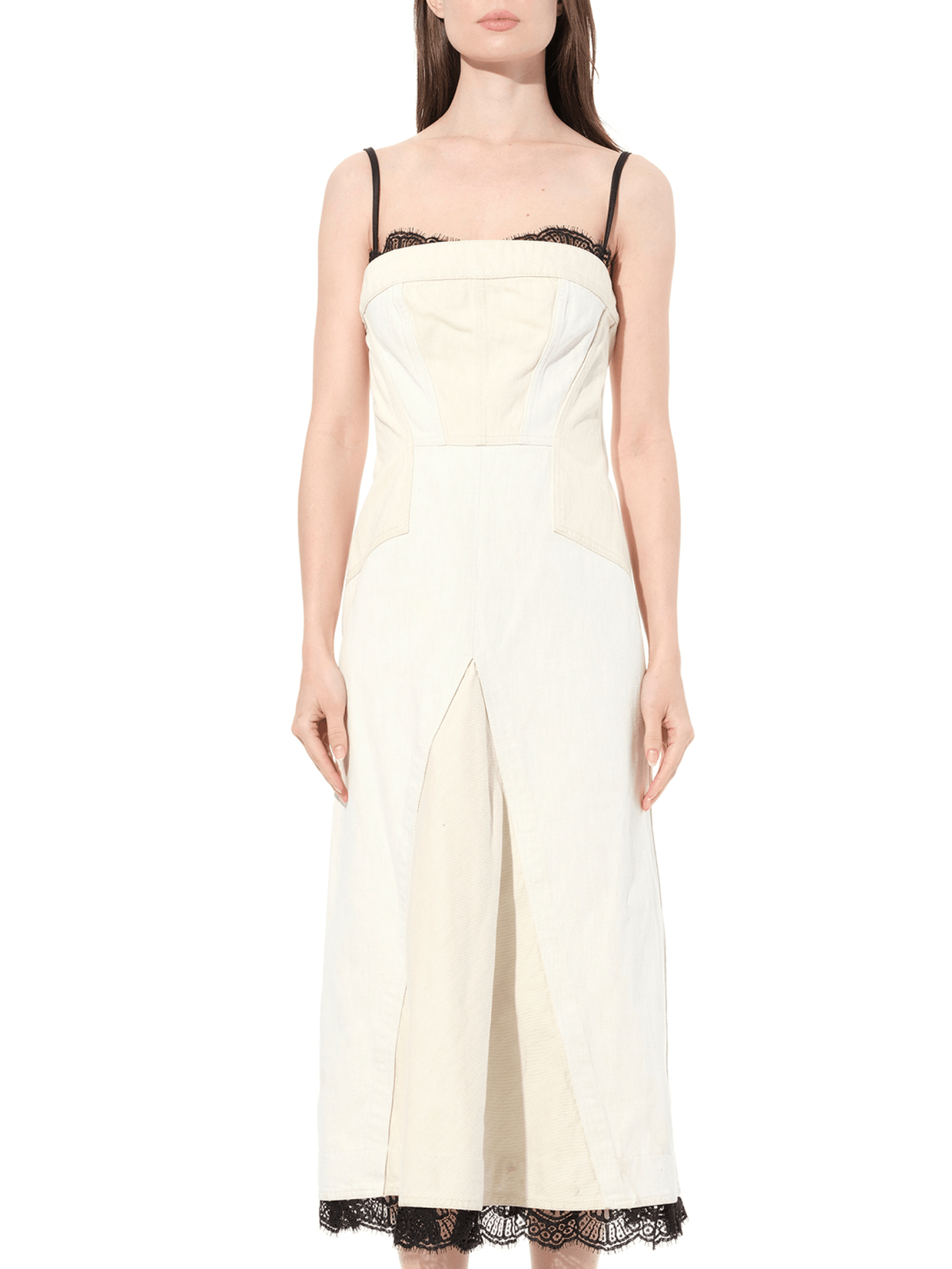 Image of Dresses. Product name - Denim Bust Midi Dress in White colour by brand - ALEXANDER MCQUEEN