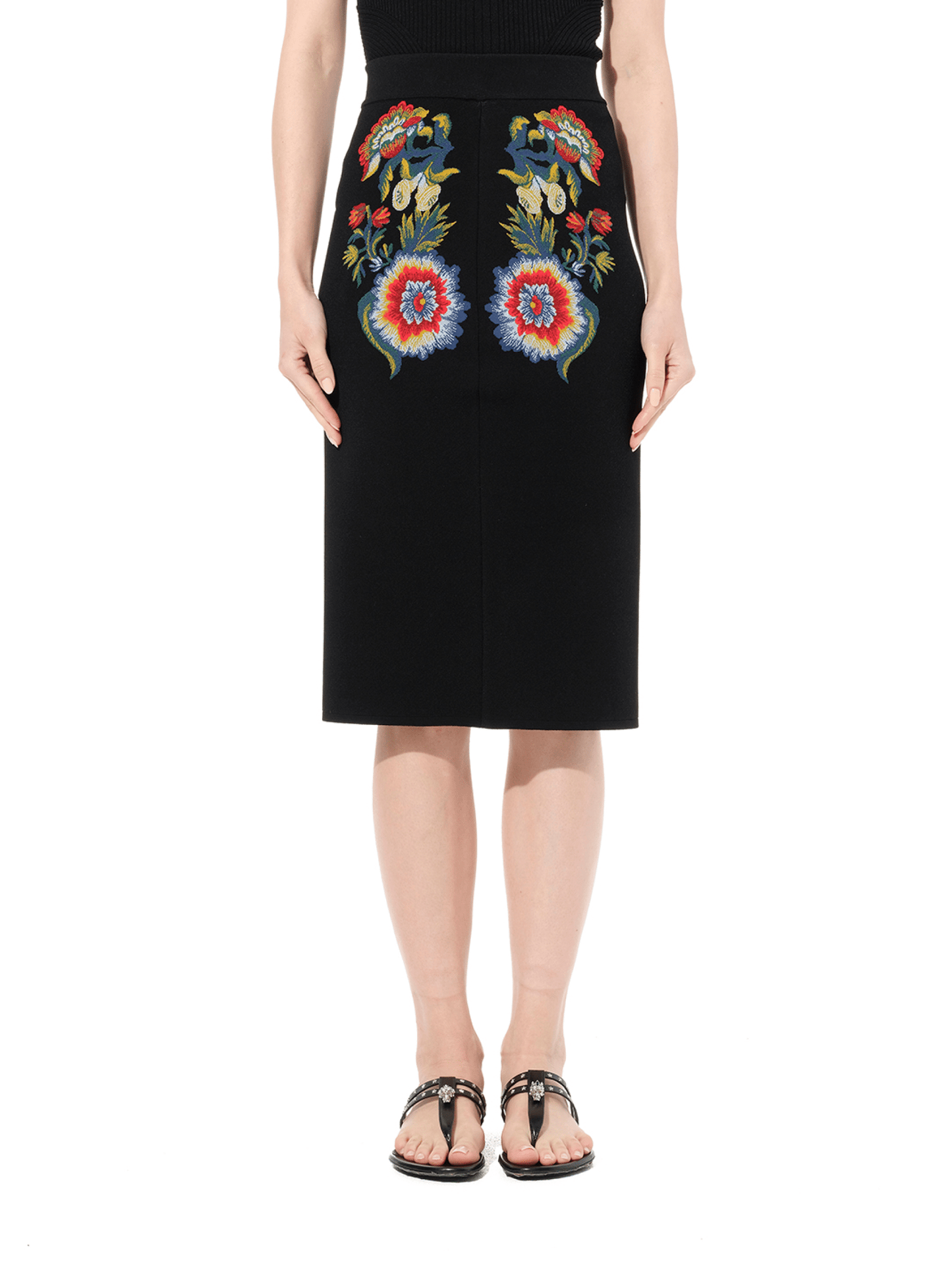 Image of a model wearing Skirts. Productname: ALEXANDER MCQUEEN Pencil Knee Skirt in Black colour by brand - ALEXANDER MCQUEEN