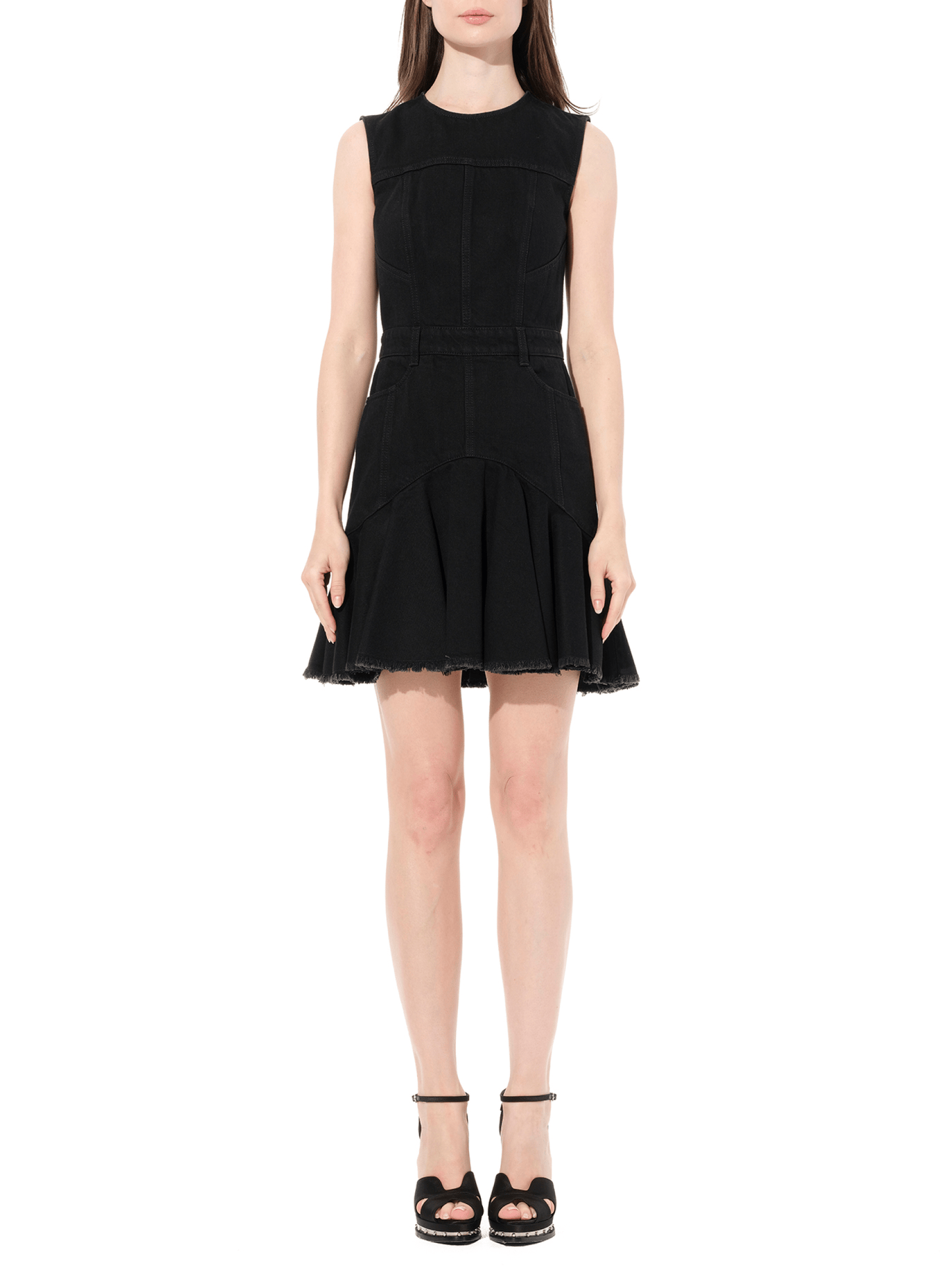 ALEXANDER MCQUEEN Sleeveless Mini Denim Dress (Black)