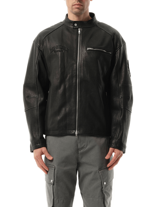Image of Coats & Jackets. Productname: REPRESENT Belstaff Leather Race Jacket in BLACK colour by brand - REPRESENT