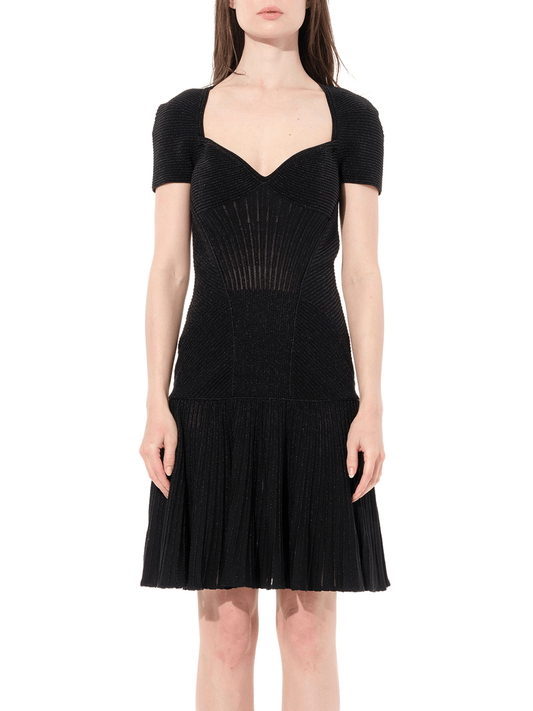 Image of a model wearing Dress. Productname: ALEXANDER MCQUEEN Knit Metal Dress in Black colour by brand - ALEXANDER MCQUEEN