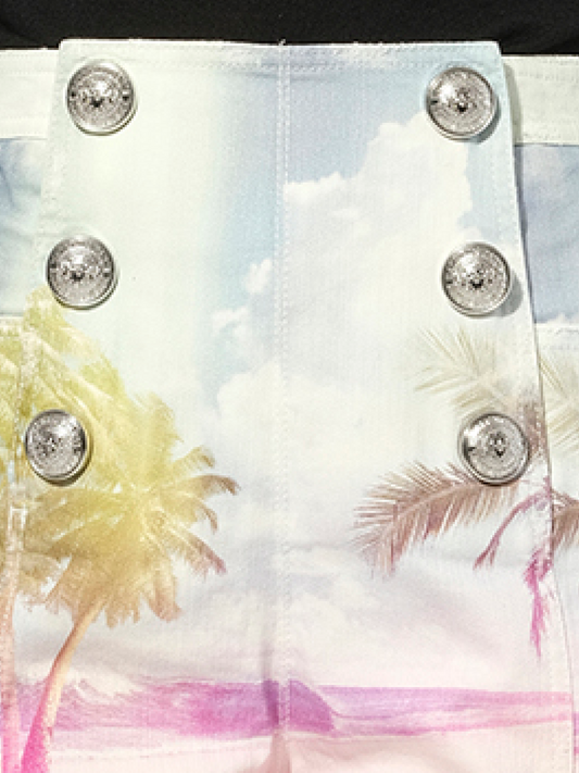 BALMAIN Print Denim Shorts (Multicolor)