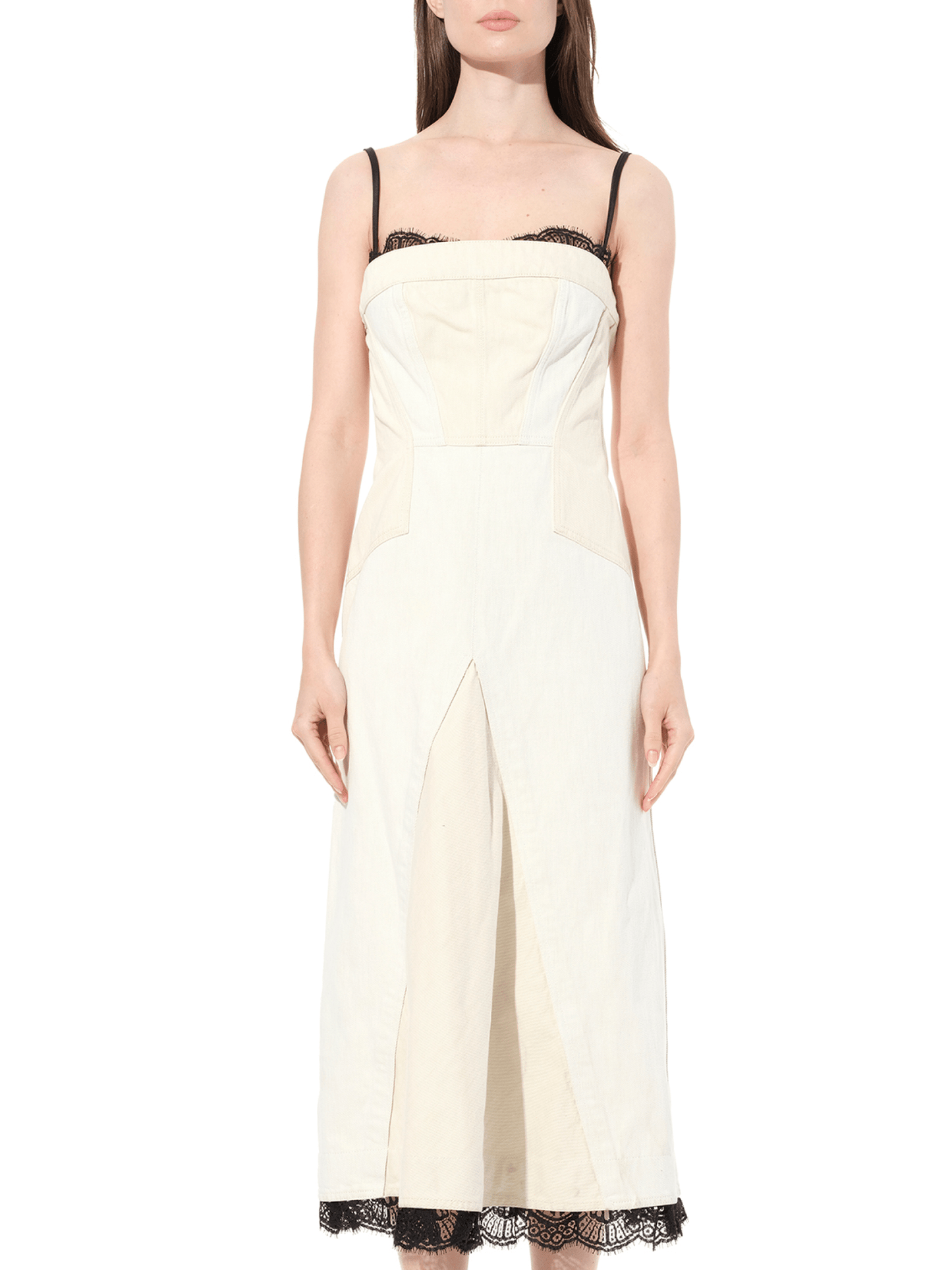 Image of Dresses. Product name - Denim Bust Midi Dress in White colour by brand - ALEXANDER MCQUEEN