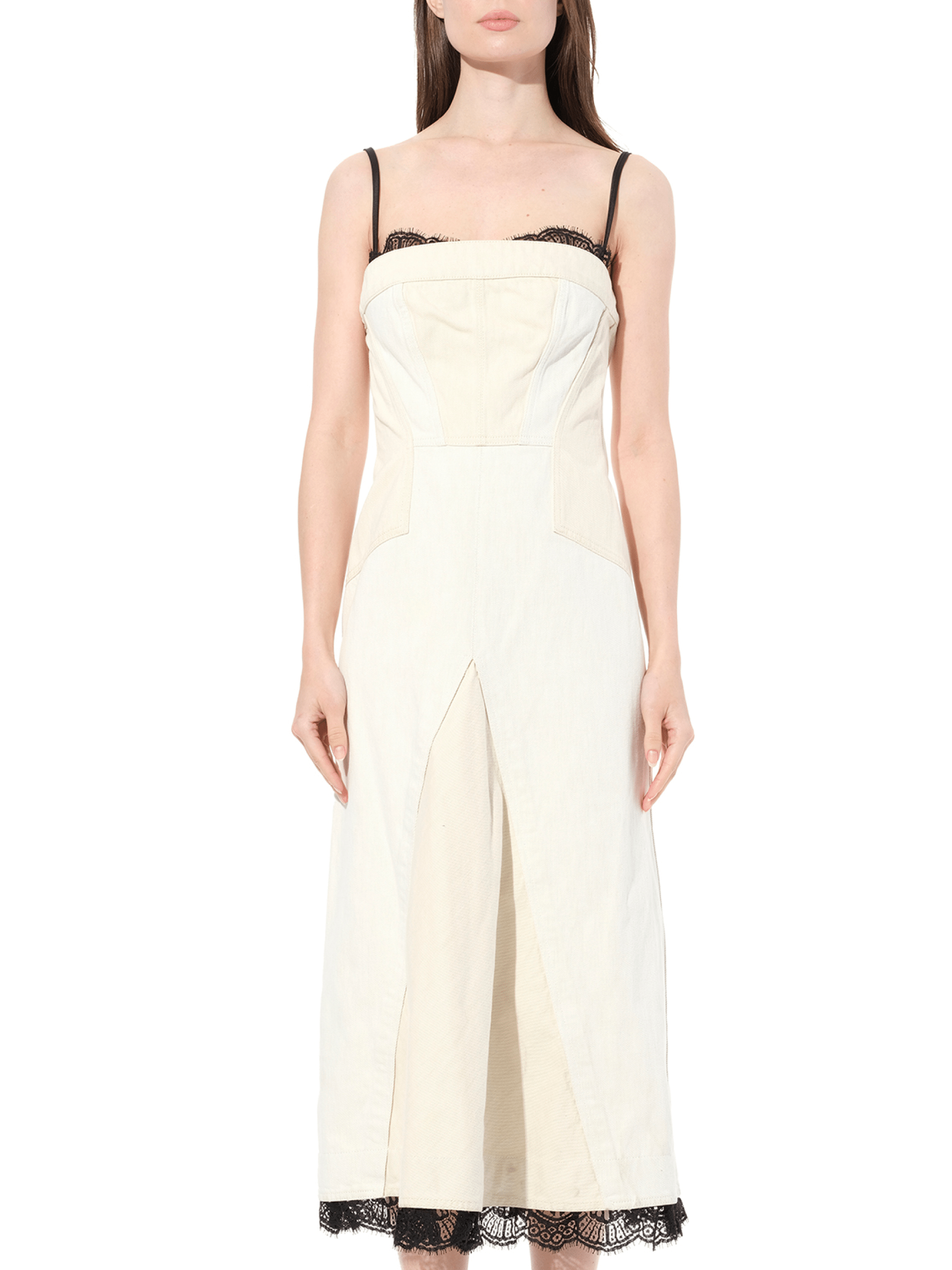 Image of Dresses. Product name - Denim Bust Midi Dress in White colour by brand - ALEXANDER MCQUEEN