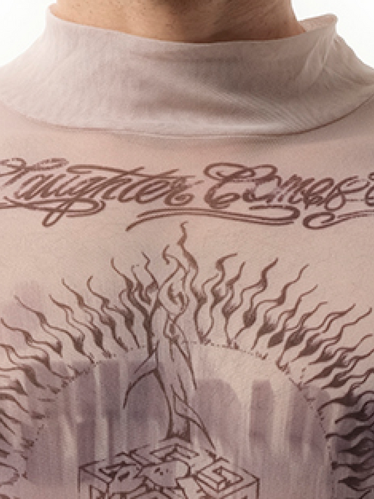 GIVENCHY Tattoo Shrine Mesh Long Sleeve T-Shirt (Beige)