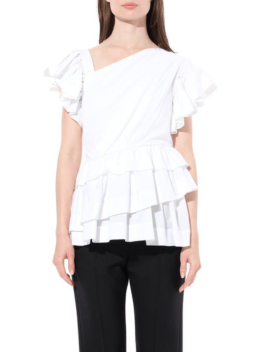 Image of a model wearing Tops. Productname: ALEXANDER MCQUEEN Shoulder Top in White colour by brand - ALEXANDER MCQUEEN