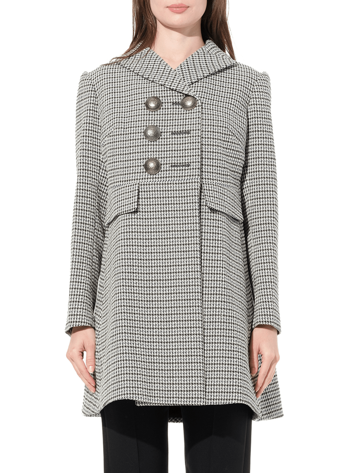 Image of a model wearing Outerwear. Product name - Cappotto Coat in Grey colour by brand - ALEXANDER MCQUEEN