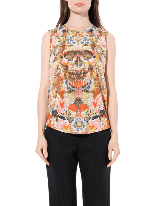 Image of a model wearing Tops. Productname: ALEXANDER MCQUEEN T-Shirt in Multicolor colour by brand - ALEXANDER MCQUEEN