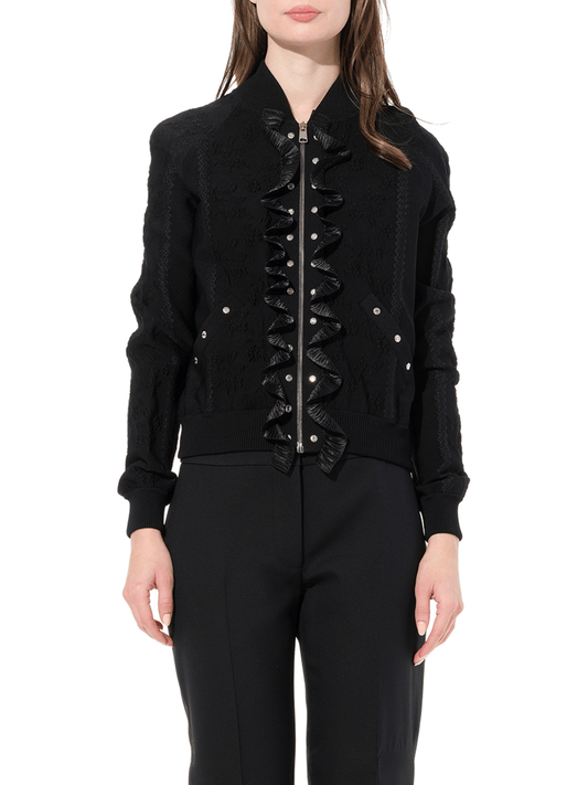 Image of Coats & Jackets. Productname: ALEXANDER MCQUEEN Flower Jacquard Bomber Jacket in BLACK colour by brand - ALEXANDER MCQUEEN