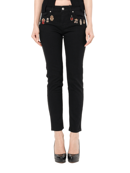 Image of a model wearing Denim. Productname: ALEXANDER MCQUEEN Washed Jeans in Black colour by brand - ALEXANDER MCQUEEN
