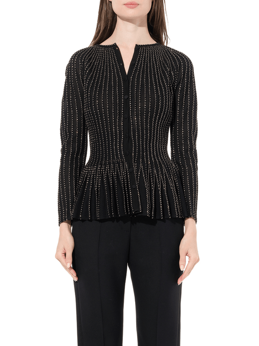 Image of a model wearing Outerwear. Productname: ALEXANDER MCQUEEN Cardigan in Black colour by brand - ALEXANDER MCQUEEN