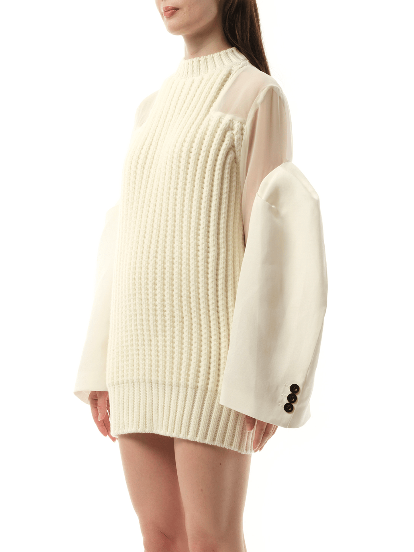 SACAI Silk Chiffon Mix Knit Dress (White)