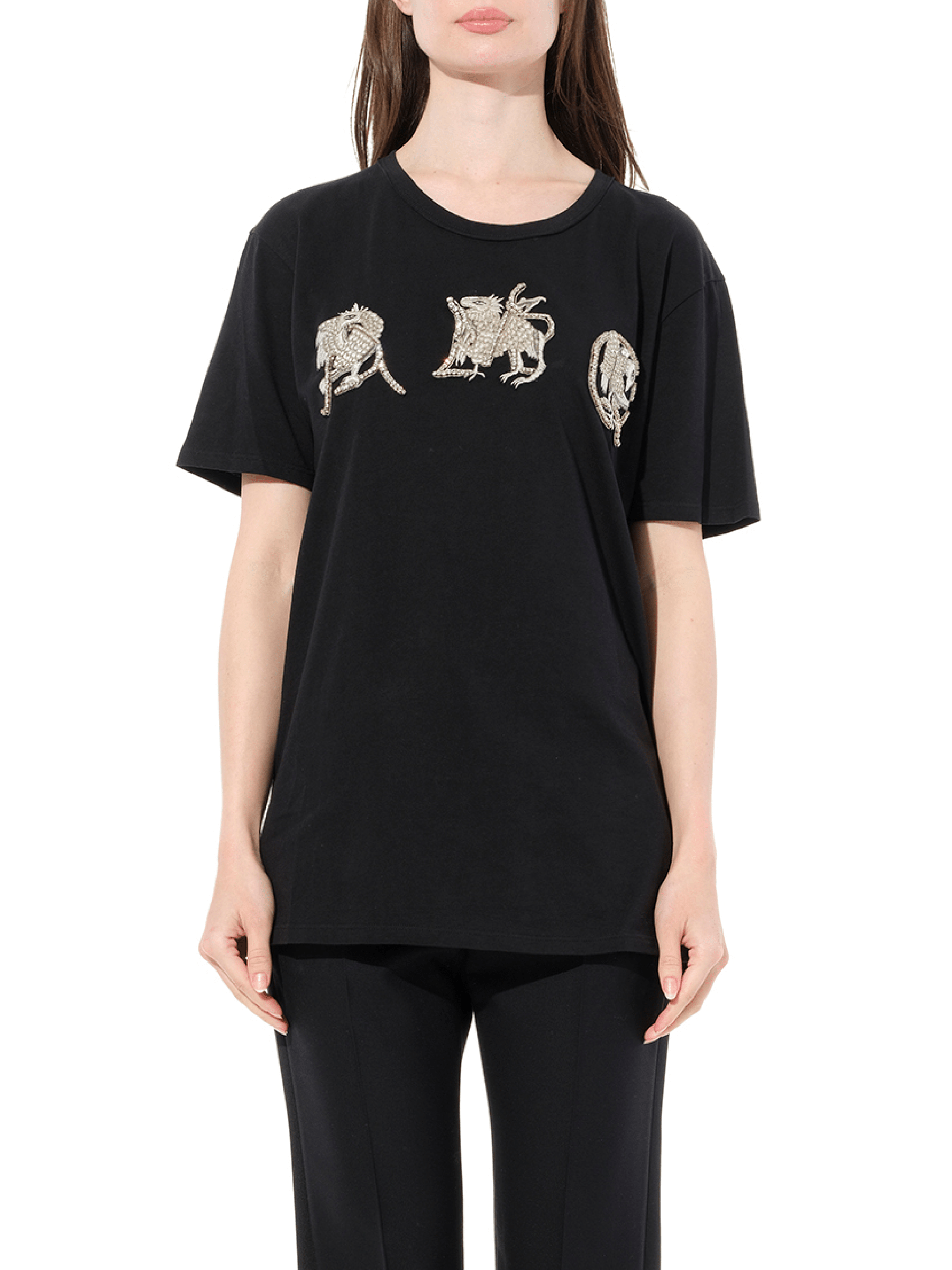 Image of a model wearing Tops. Productname: ALEXANDER MCQUEEN Maglieta Myth T-Shirt in Black colour by brand - ALEXANDER MCQUEEN
