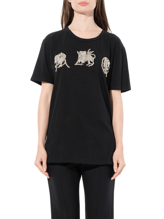 Image of a model wearing Tops. Productname: ALEXANDER MCQUEEN Maglieta Myth T-Shirt in Black colour by brand - ALEXANDER MCQUEEN