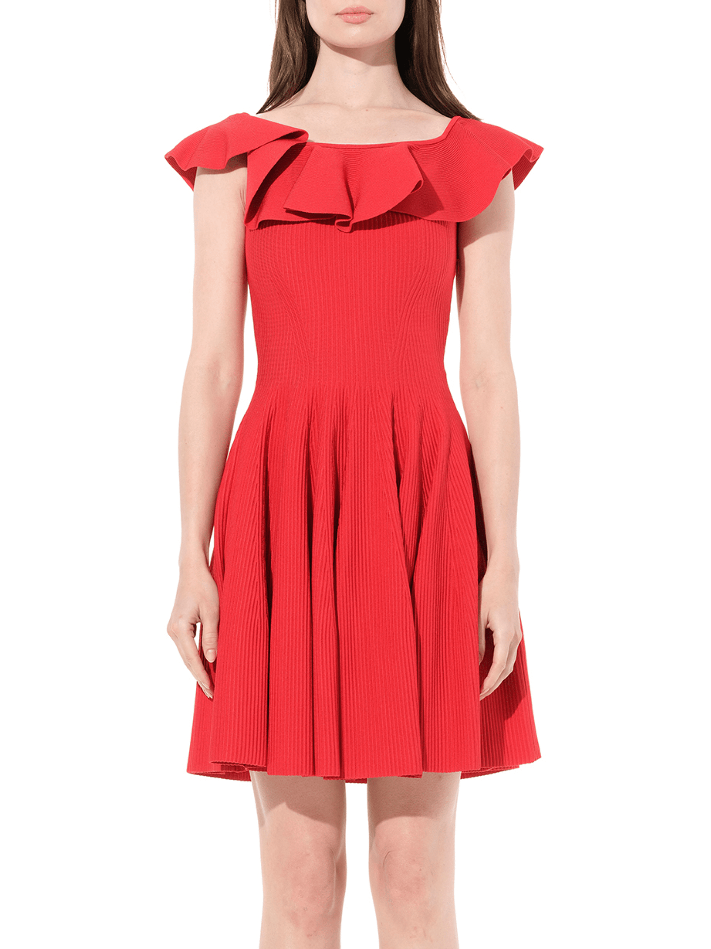 Image of a model wearing Dress. Productname: ALEXANDER MCQUEEN Stretch Mini Dress in Red colour by brand - ALEXANDER MCQUEEN