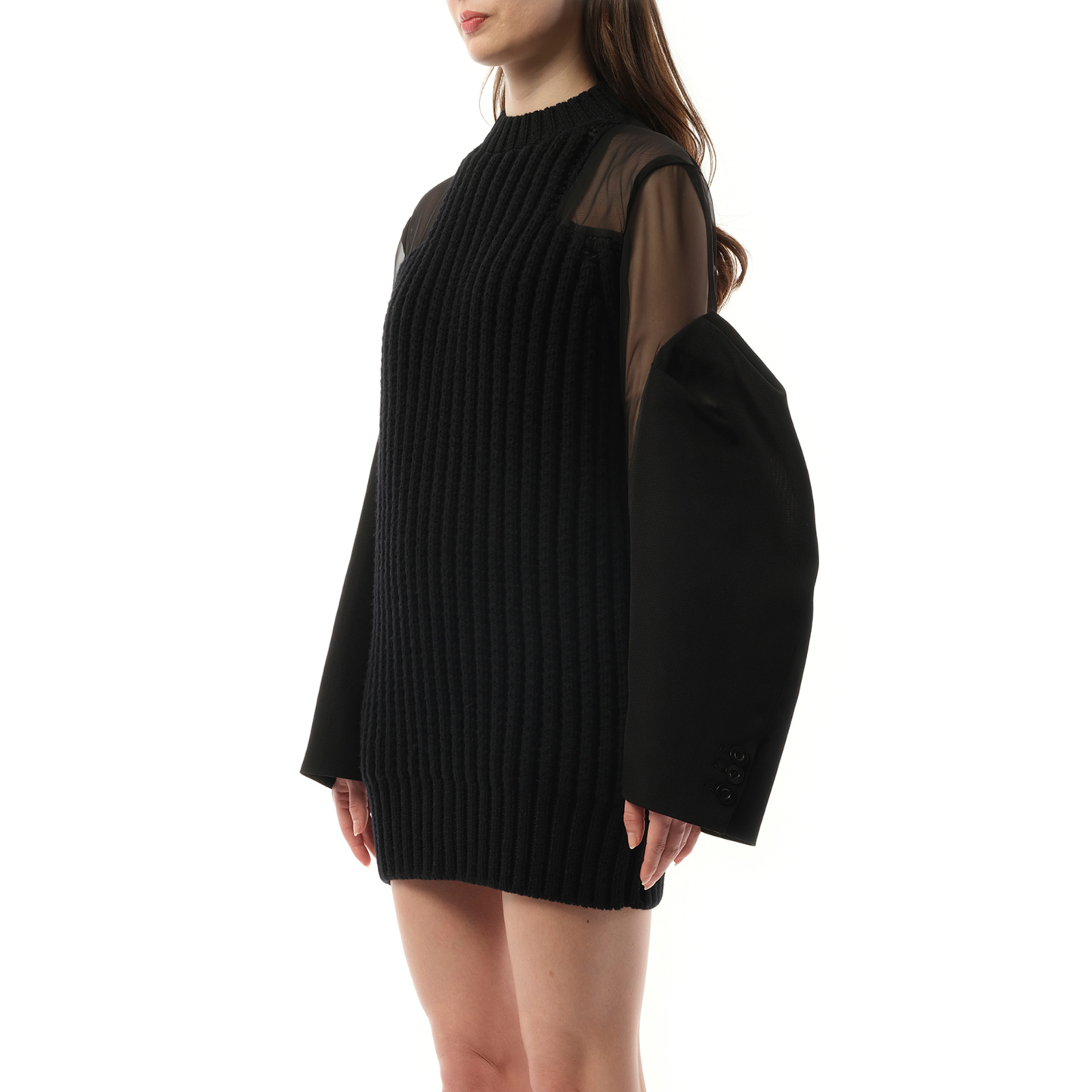SACAI Silk Chiffon Mix Knit Dress (Black)