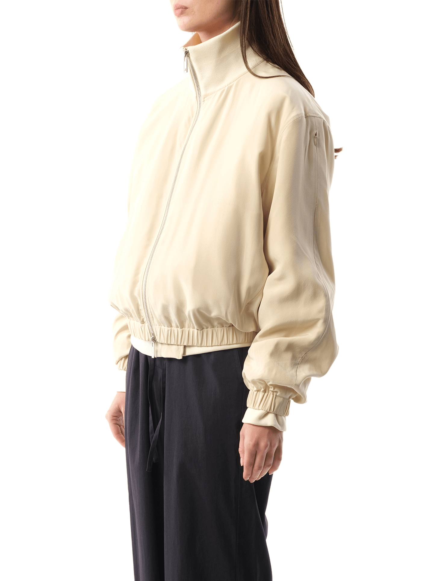 HELMUT LANG Silk Zip Bomber Jacket (Brown)