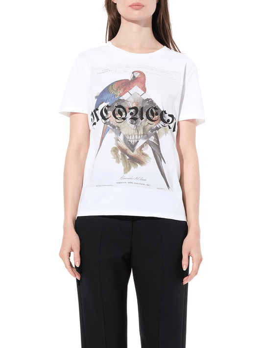 Image of a model wearing Tops. Productname: ALEXANDER MCQUEEN Jungle T-Shirt in WHITE colour by brand - ALEXANDER MCQUEEN
