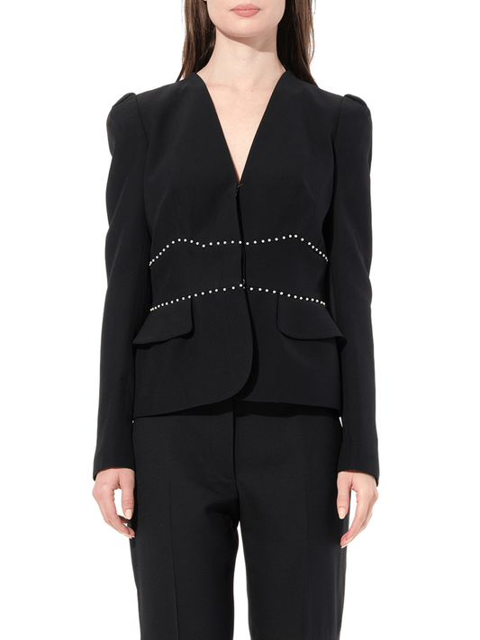 Image of a model wearing Outerwear. Productname: ALEXANDER MCQUEEN Jacket in Black colour by brand - ALEXANDER MCQUEEN