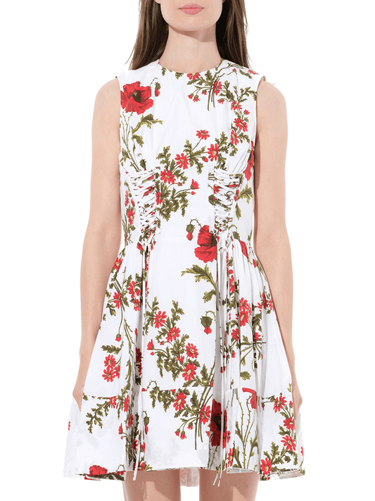 Image of a model wearing Dress. Productname: ALEXANDER MCQUEEN Poppy Laced Mini Dress in Ivory colour by brand - ALEXANDER MCQUEEN