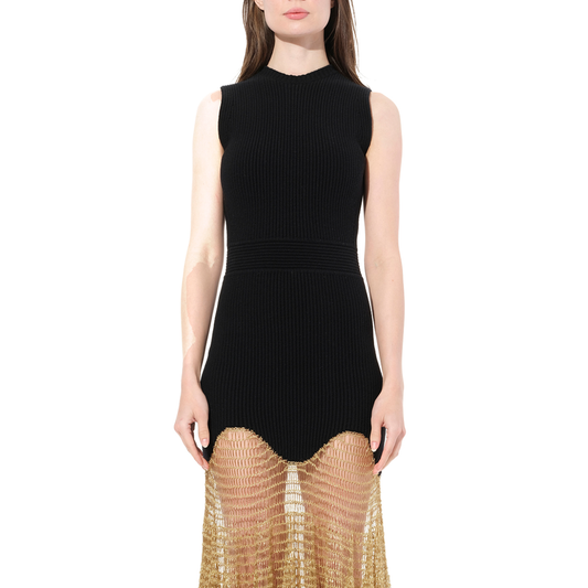 Image of Dresses. Productname: ALEXANDER MCQUEEN Knit Dress in BLACK/GOLD colour by brand - ALEXANDER MCQUEEN