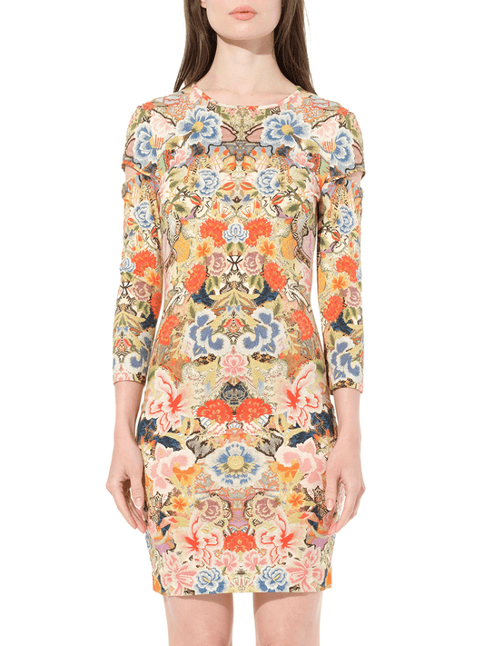 Image of a model wearing Dress. Productname: ALEXANDER MCQUEEN Dress in Multicolor colour by brand - ALEXANDER MCQUEEN
