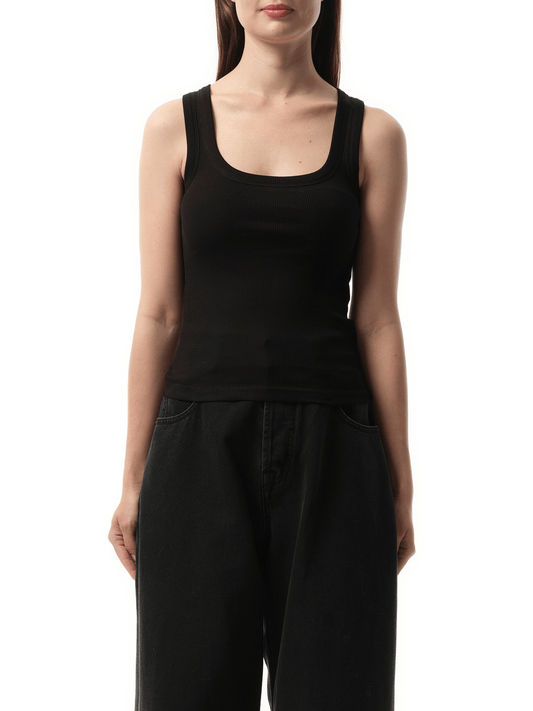 Image of a model wearing Tops. Productname: JACQUEMUS Le Debardeur Gros Grain in Black colour by brand - JACQUEMUS