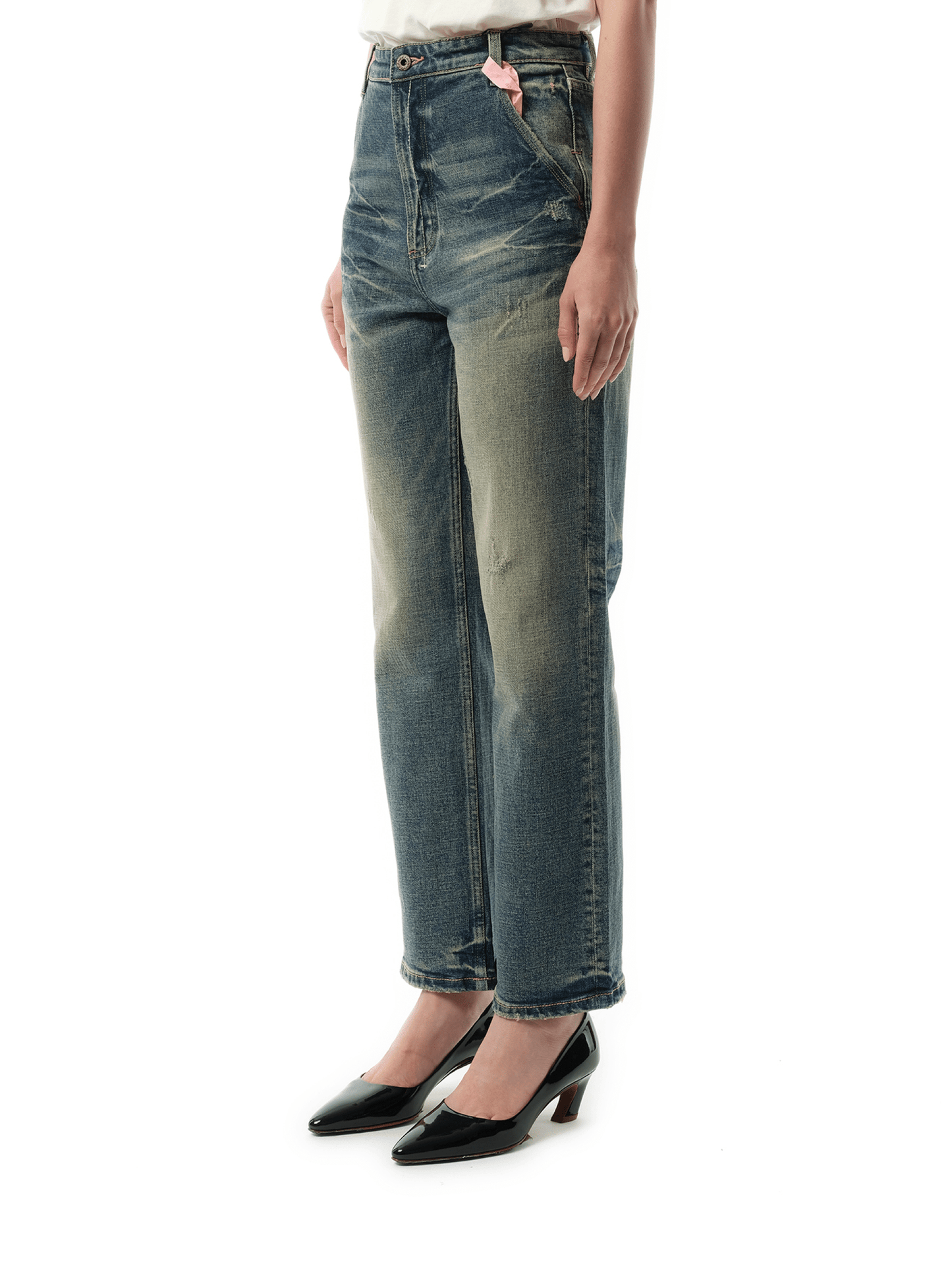 FAX COPY EXPRESS Vintage Washed Straight-Cut Jeans (Blue)
