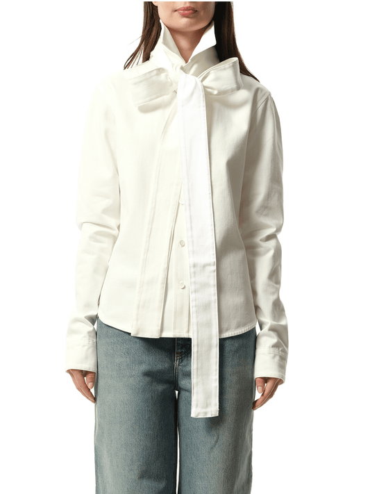 Image of a model wearing Tops. Productname: LOEWE Bow Shirt in White colour by brand - LOEWE