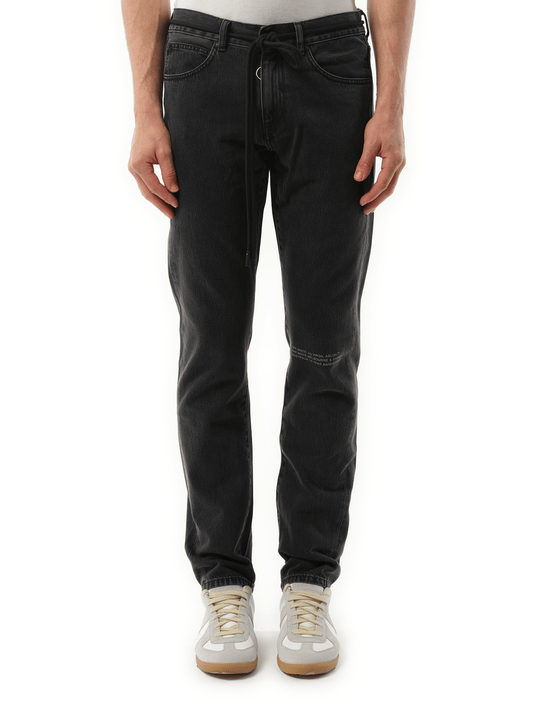 Image of a model wearing Denim. Productname: OFF-WHITE Hv Denim Pant in BLACK colour by brand - OFF-WHITE