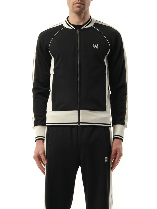 Image of Coats & Jackets. Productname: New Monogram Track Jacket in Black colour by brand - PALM ANGELS