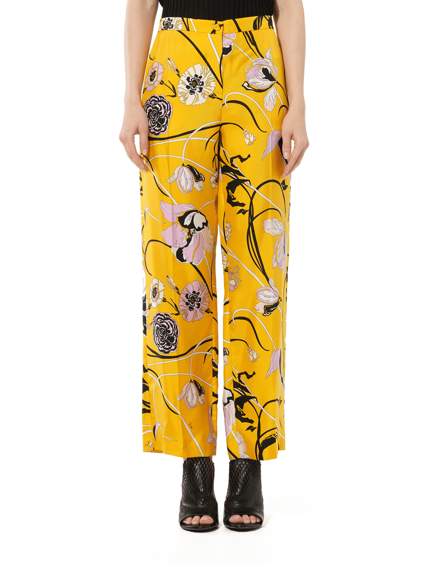 Image of a model wearing Pants. Productname: PUCCI Floral Pants in Giallo colour by brand - PUCCI