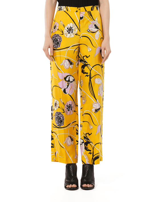 Image of a model wearing Pants. Productname: PUCCI Floral Pants in Giallo colour by brand - PUCCI