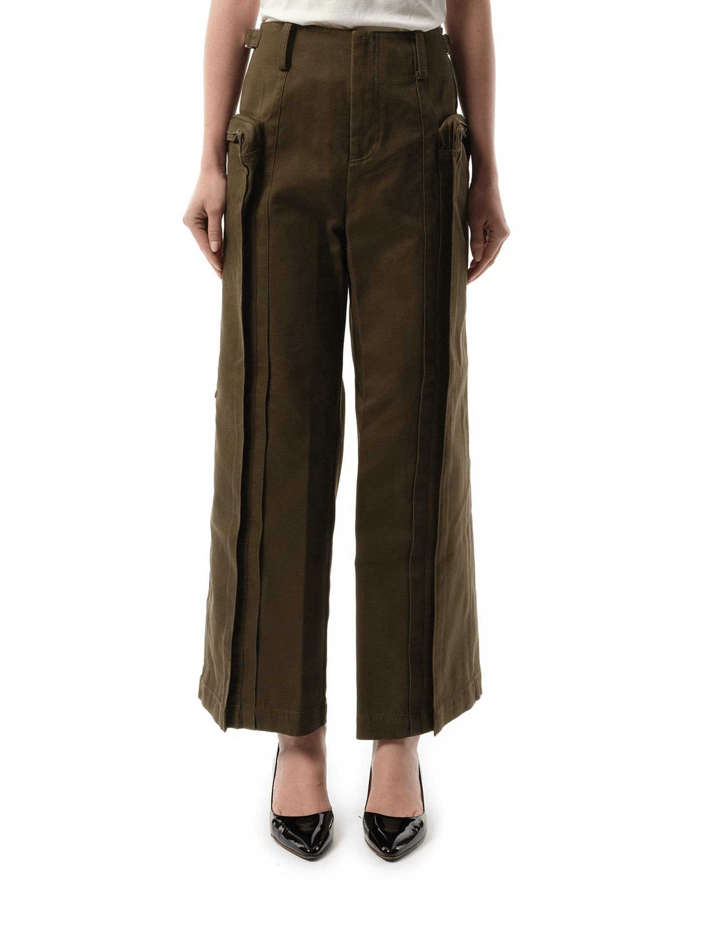 Image of a model wearing Pants. Product name - Oversized Cargo Pants in Green colour by brand - FAX COPY EXPRESS