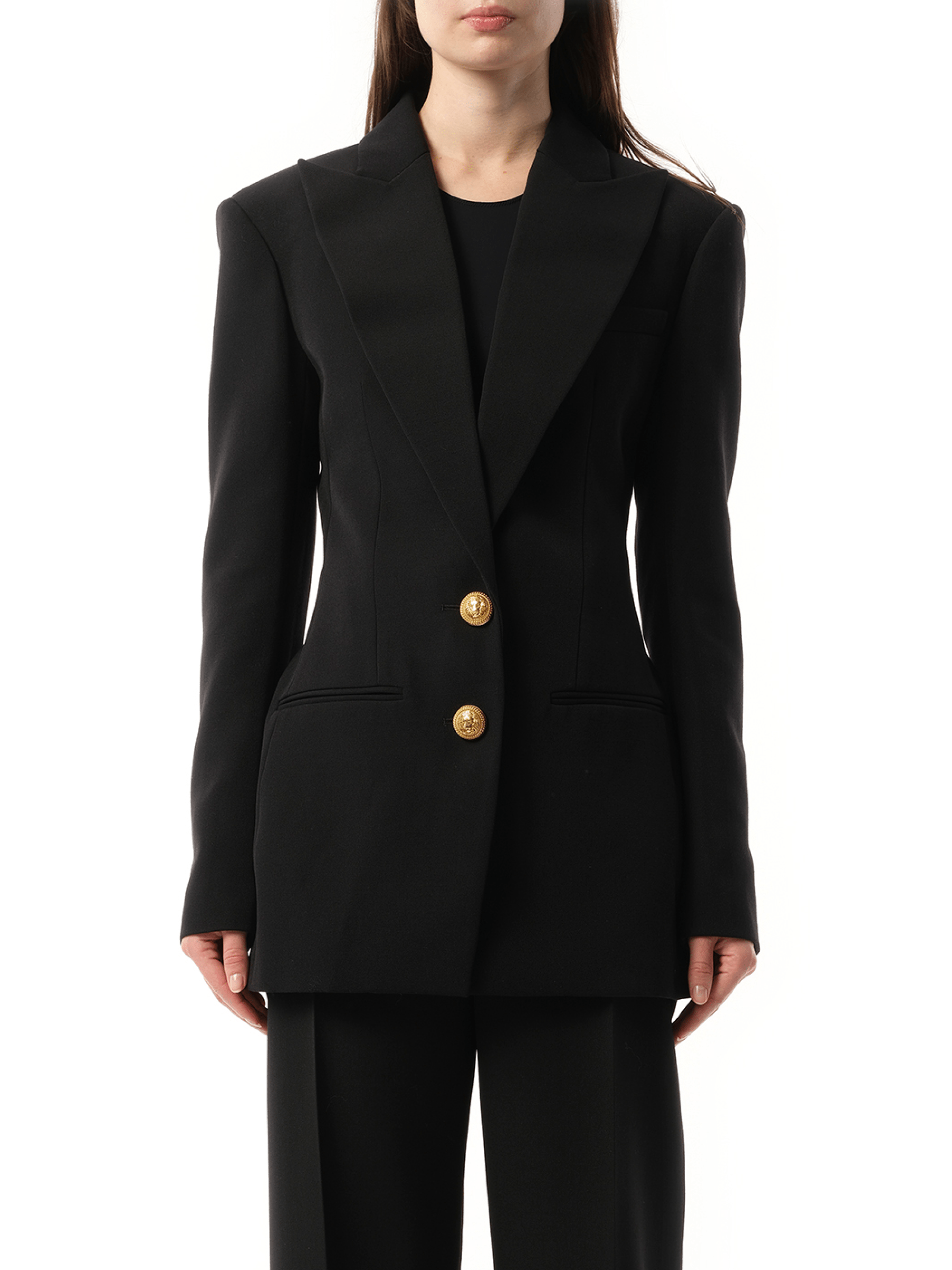 Image of Coats & Jackets. Productname: BALMAIN 2 BTN GDP Fitted Jacket in BLACK colour by brand - BALMAIN