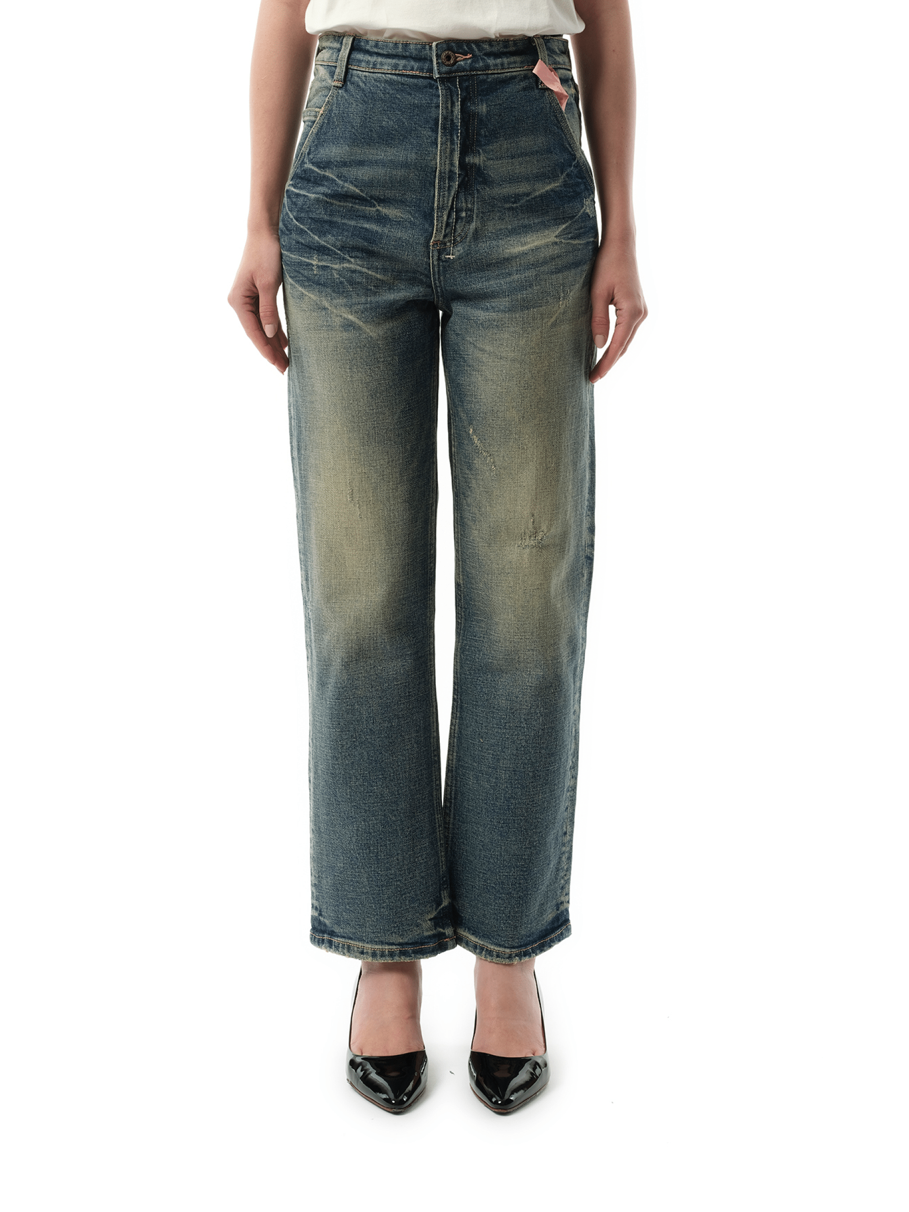 Image of a model wearing Denim. Productname: FAX COPY EXPRESS Vintage Washed Straight-Cut Jeans in Blue colour by brand - FAX COPY EXPRESS