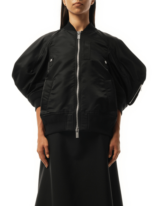 Image of Coats & Jackets. Productname: SACAI Nylon Twill Quarter Sleeve Blouson in BLACK colour by brand - SACAI