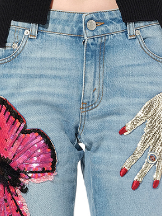 ALEXANDER MCQUEEN Denim Pants with Print (Blue)