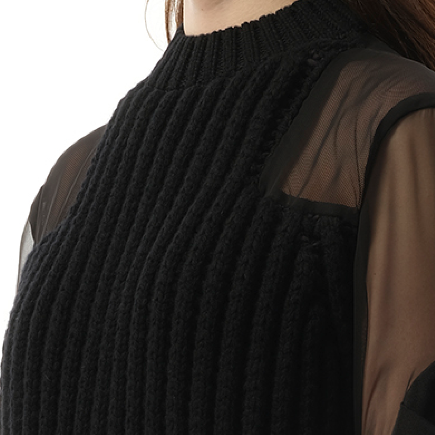 SACAI Silk Chiffon Mix Knit Dress (Black)