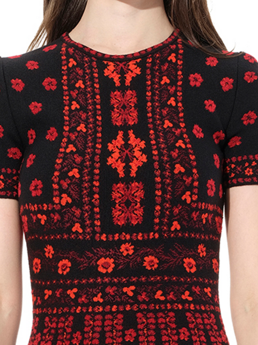 ALEXANDER MCQUEEN Flower Jacquard Dress (Black Red)