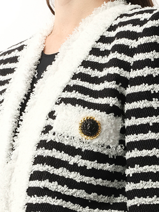 BALMAIN 4PKT Mariniere Tweed Jacket (Black White)