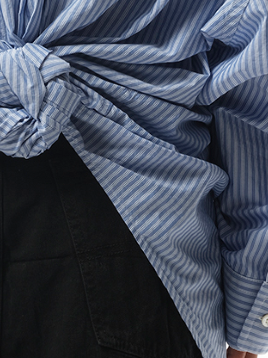 BALENCIAGA Long Sleeve Knotted Shirt (Blue White)