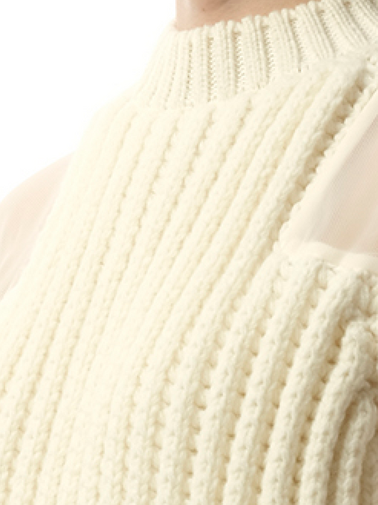 SACAI Silk Chiffon Mix Knit Dress (Off White)